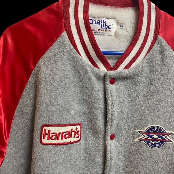 VTG 1986 Chalk Line Super Bowl XX Chicago Bears Gray Fleece Jacket XL HARRAH'S - Picture 3 of 6